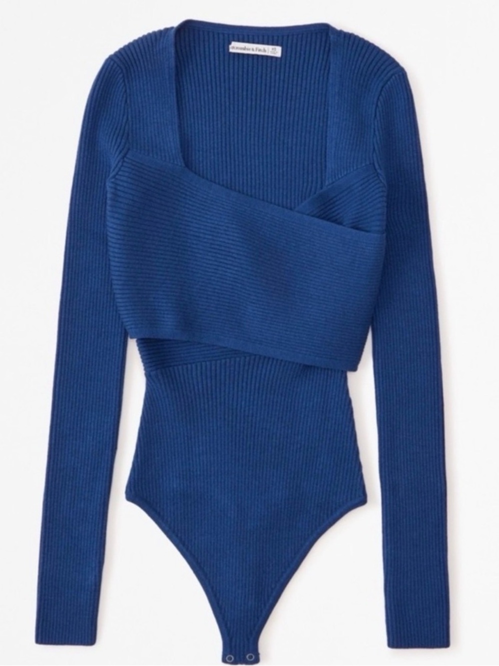 Abercrombie & Fitch Blue Ribbed Wrap Sweater Bodysuit Top